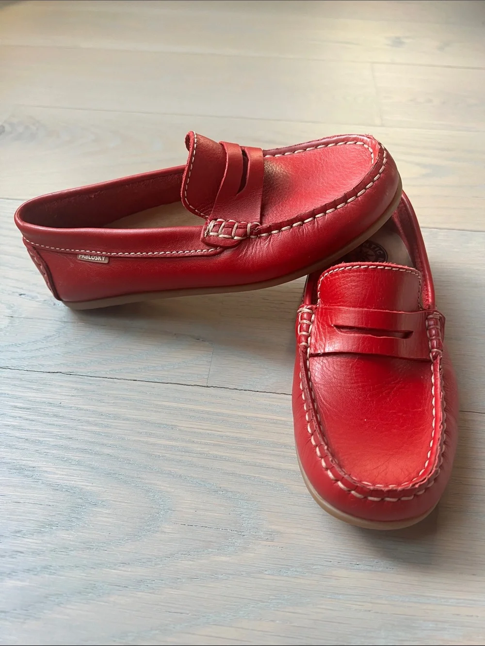Red Leather Kids Moccassins